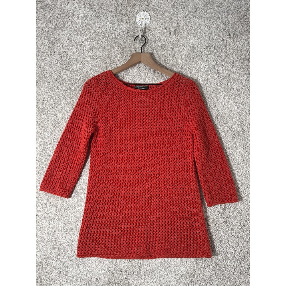 Lauren Ralph Lauren women's knit sweater 100% cotton open Knit Size Medium